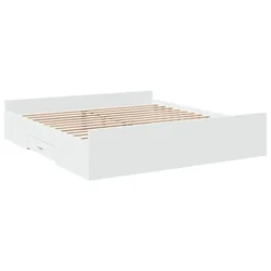 Vidaxl Posteljni okvir s predali bel 200x200 cm inženirski les