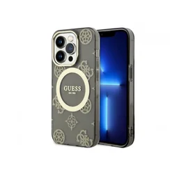 GUESS IML Glitter Peony Gold Maska za telefon iPhone 14 Pro, MagSafe, Crna