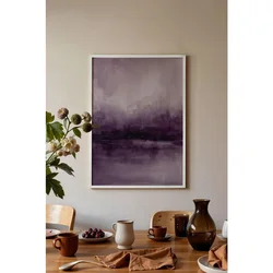 WallXpert uramljena slika 115219, apstraktni pejzaž jezera u ljubičastim tonovima, 50 x 70 cm, beli ram