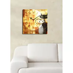Wallity Zidni sat Crna i Bela Mačka, 28x28cm, Šareni