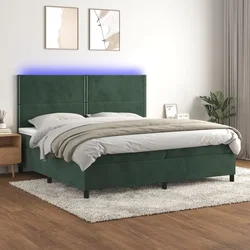 Vidaxl Box spring postelja z vzmetnico LED tem. zelena 200x200cm žamet