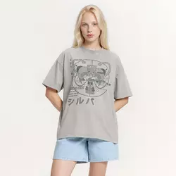 Cropp - Predimenzionirana majica s printom - light grey