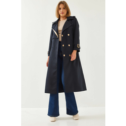 Bianco Lucci Womens Garni Windbreaker Detail Flap Trench Coat 2488