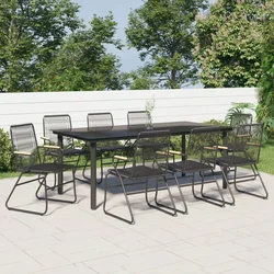 9-dijelni vrtni blagovaonski set od PVC ratana crni