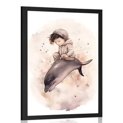 Plakat zasanjani deček z delfinom - 30x45 silver