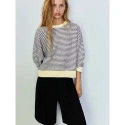 Pull&Bear Pulover PACIFIC RAYA FINA kremna/temno siva
