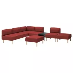 LILLEHEM Modul. sofa šestosed s pom. stočić., Gunnared/smeđe-crvena drvo