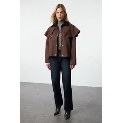 Trendyol Brown Shoulder and Collar Detailed Oversize Slim Jacket Coat