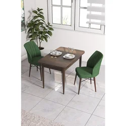 Hanah Home trpezarijski set Arp, sto i 2 stolice, ploča u dekoru drveta Baroque, kaki zelena tkanina Babyface