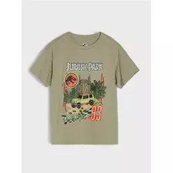 Sinsay - Pamučna majica sa printom Jurassic Park - pepaljasto zelena