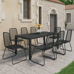 9-dijelni vrtni blagovaonski set od PVC ratana crni