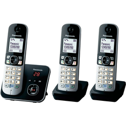 Panasonic Brezžični analogni telefon Panasonic KX-TG6823 Trio telefonski odzivnik, prostoročno telefoniranje, črne, srebrne barve