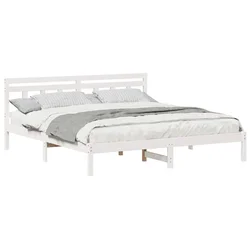 Vidaxl Konstrukcija postelje Bela 200 x 200 cm Masivno borovo les