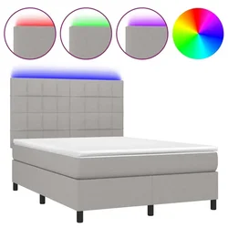 Vidaxl Box spring postelja z vzmetnico LED sv. siva 140x200 cm blago