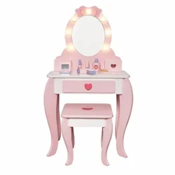 Kinder Home dečiji drveni toaletni stočić sa ogledalom i svetlima roze, 92 cm ( V08H223 )