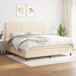 Vidaxl Box spring postelja z vzmetnico krem 200x200 cm blago