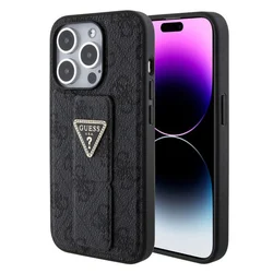LICENSED GUESS GUESS maska za iPhone 15 Pro GRIPSTAND 4G TRIANGLE STRASS/ crna