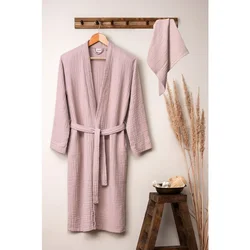 Lessentiel Maison Set bademantil Kimono sa peškirom, Prljavo roze