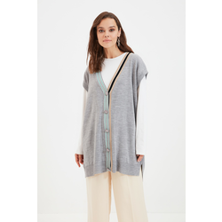 Trendyol Gray Collar with Stripe Detailed Knitwear Sweater