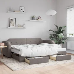 Vidaxl Izvlečna dnevna postelja s predali taupe 100x200 cm blago