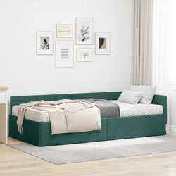 Kutni krevetni okvir s madracem Ostalo 2 pcs Zelena tkanina