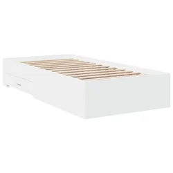 Vidaxl Posteljni okvir s predali bel 90x200 cm inženirski les