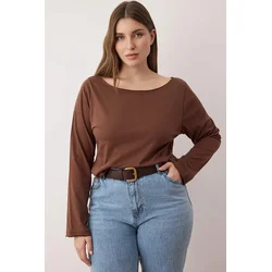 Trendyol Curve Ženska majica Tbbaw26Bf00001, Smeđa