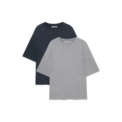 Pull&Bear Široka majica mornarska / pegasto siva