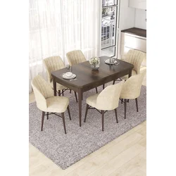 Hanah Home Set Trpezarijski sto i 6 stolica Nef, Krem-braon