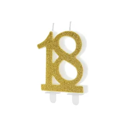 PartyDeco Rojstnodnevna sveča ŠTEVILKA 18 ZLATA Z BLEŠČICAMI