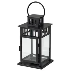 BORRBY Fenjer za čajnu svećicu, unutra/spolja crna, 20 cm