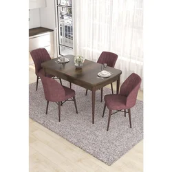 Hanah Home trpezarijski set Eva, sto na razvlačenje i 4 stolice, ploča u dekoru drveta Baroque, puder roze tkanina Babyface