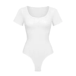 cfab Oblikovanje postave T-Shirt Bodysuit Sculpting Shapewear with String bela