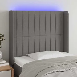 Vidaxl LED posteljno vzglavje temno sivo 83x16x118/128 cm blago
