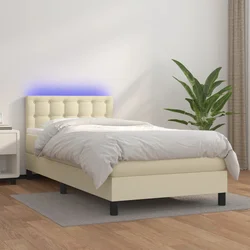 Krevet box spring s madracem LED krem 80x200 cm od umjetne kože