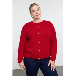 Trendyol Curve Red Crew Neck Buttoned Knitwear Cardigan