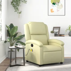 Masažna fotelja od prave kože krem boje