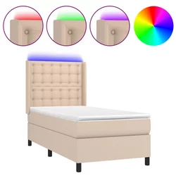 Krevet box spring madrac LED cappuccino 90x190cm umjetna koža