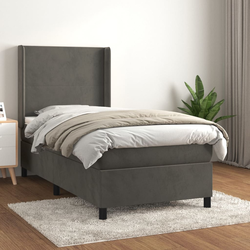 vidaXL Box spring postelja z vzmetnico temno siv 90x190 cm žamet