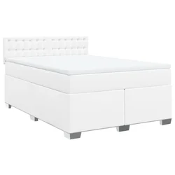 Vidaxl Box spring postelja z vzmetnico bel 160x200 cm umetno usnje
