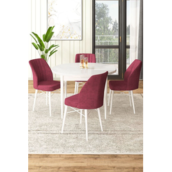 Hanah Home Set Trpezarijski sto i 4 stolice, Bordo-beli