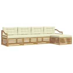Set vanjskih sofa s jastukom 5 pcs Bijela i krem Poliester