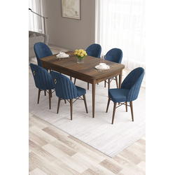 Hanah Home Set Trpezarijski sto i 6 stolica Roz, Plavo-braon