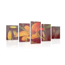 5-delna slika razcvet oranžne lilije - 200x100