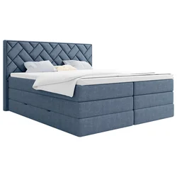 MID.YOU POSTELJA BOXSPRING 140 cm  x 200 cm , tekstil, leseni material temno modra