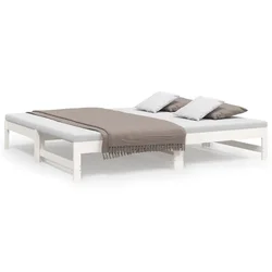 Vidaxl Izvlečna dnevna postelja bela 2x(75x190) cm trdna borovina