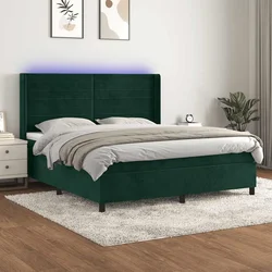 vidaXL Box spring postelja z vzmetnico LED tem. zelena 180x200cm žamet