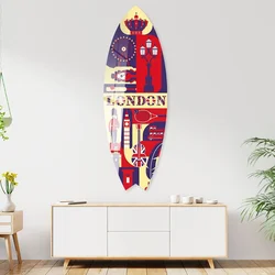 WallXpert dekorativna daska za surf od pleksiglasa Mvsf36M, šarena ilustracija Londona sa Big Benom i krunom, 36 x 100 cm