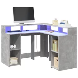 Radni stol s LED svjetlima sivi 130x130x91 cm konstruirano drvo