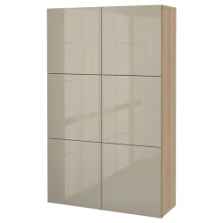 BESTA Kombin. odlaganje s vratima, belo b. im. hrastovine/Selsviken v. sjaj bež, 120x42x193 cm